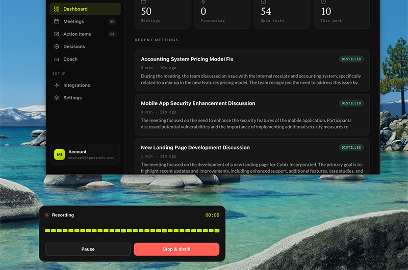 Reverbic desktop app capturing meeting audio from the menu bar